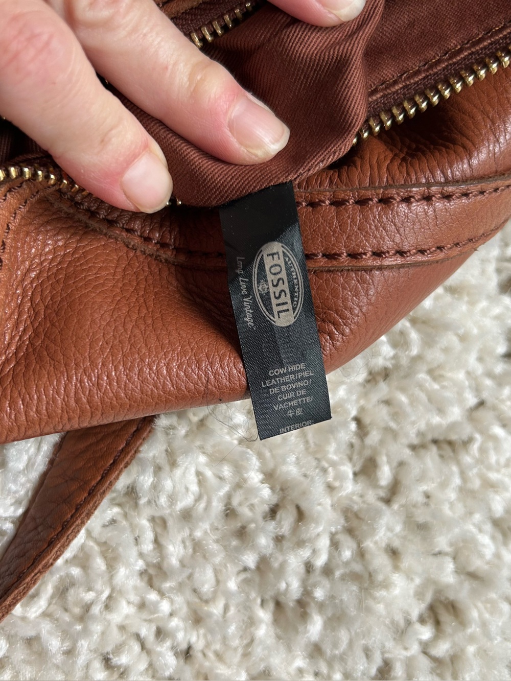 Vintage Fossil brown pebbled leather crossbody bag - Picture 5 of 7